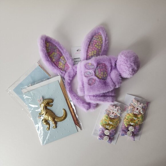 Claire's Other - Claire's Girls Easter Bunny Headband Paws Tail Costume Set + hair clips, 2 cards